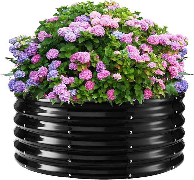 17" Tall Round Outdoor Garden Raised Garden Bed Kits-0.8MM Thick Metal Raised Planter Bed/Ground Planter Box for Variety of Flowers,Herbs,Vegetables,Trees (Black, 40 Dia X 16.5 inches)