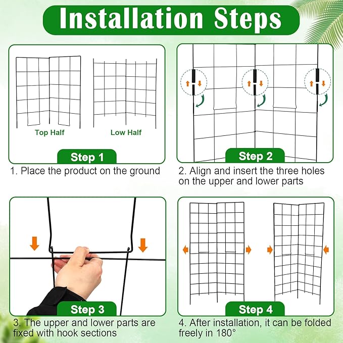 59" H x 31" L Foldable Cucumber Trellis for Climbing Plants,Two Panel Frame Garden Trellis,Raised Bed Vegetables Trellis for Bean,Peas,Grape,Cucumber,Fruit,Flower