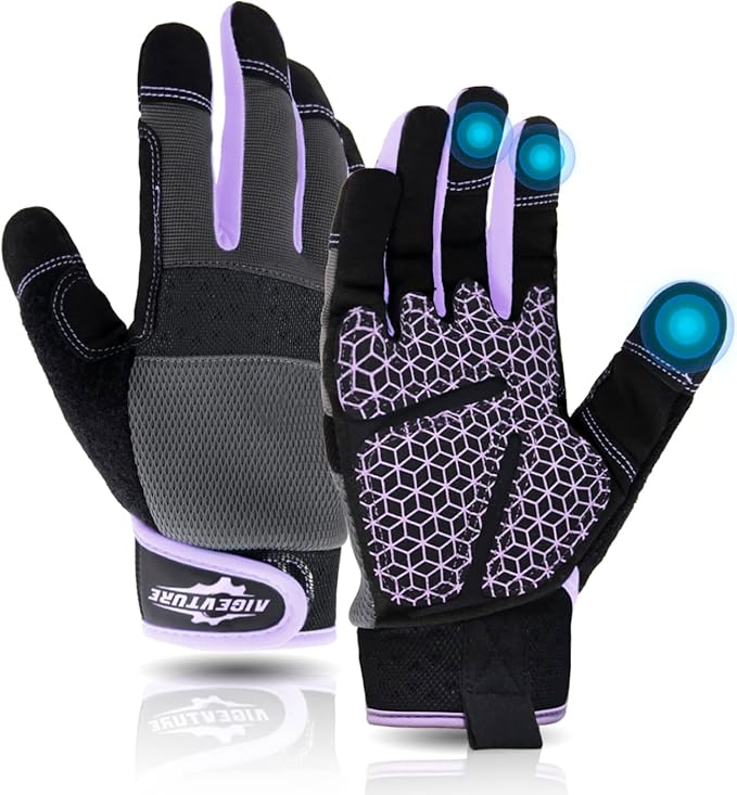 Womens Work Gloves Small Working Gloves for Women Work Gloves Touch Screen,Breathable Mechanic Working Gloves Lightweight Purple S