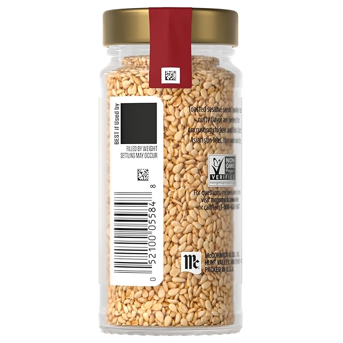 McCormick Gourmet Collection Toasted Sesame Seed, Non GMO, Kosher, Our Best Herbs & Spices, Toasty Flavor, Golden Color, Elevate Stir-Fry, Sushi, Rice, Salmon, Baked Goods, Salad & More, 1.62 oz