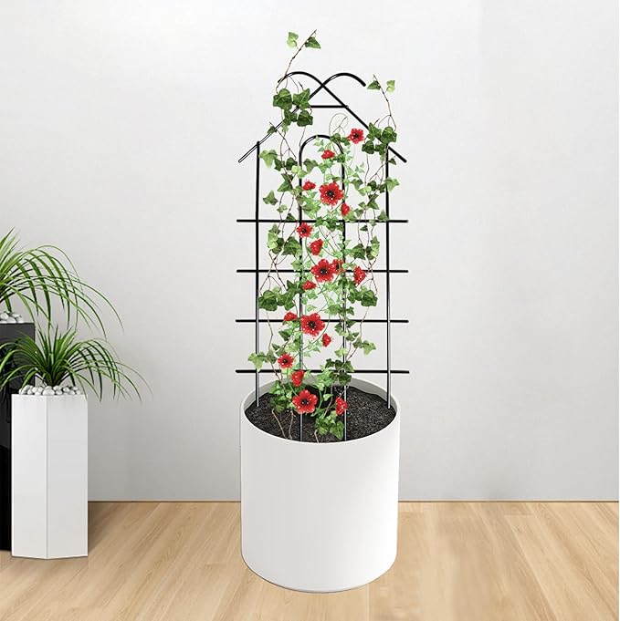 ARIFARO 32" Metal Garden Trellis for Climbing Plants, 4 Pack Plant Trellis for Potted Plants, Indoor Outdoor Black Trellis for Vines, Flowers, Cucumbers, 13.4" Wide