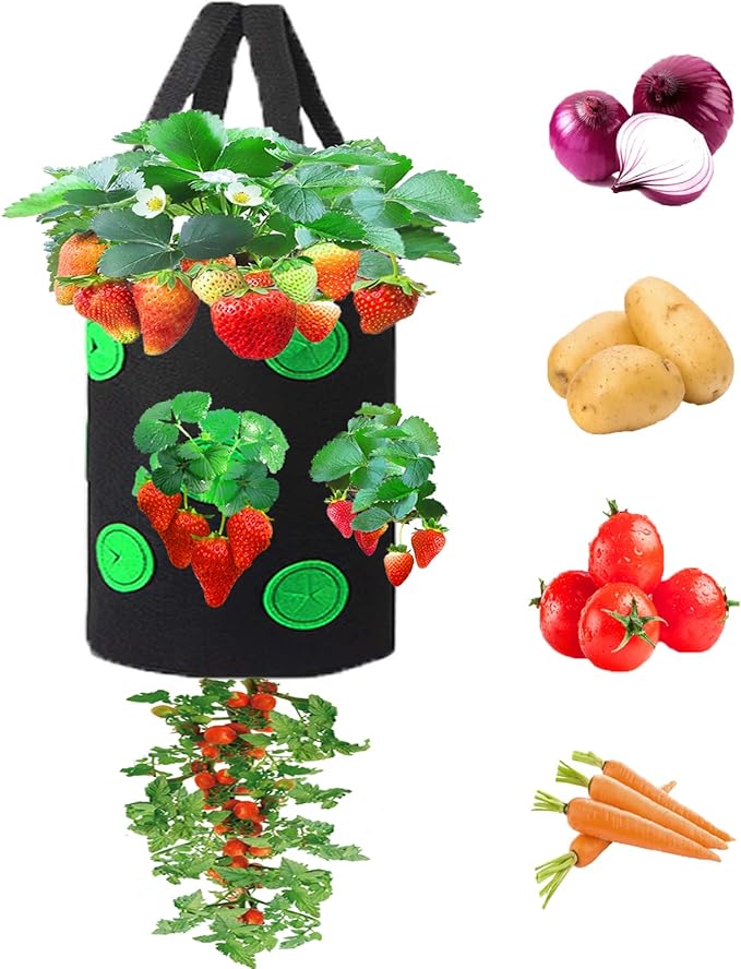 Miewslan 5 Gallons Hanging Planting Grow Bags, Garden Upside Down Planter Strawberry Tomato Potato Grow Bag Vegetable Planting Bag with Holes