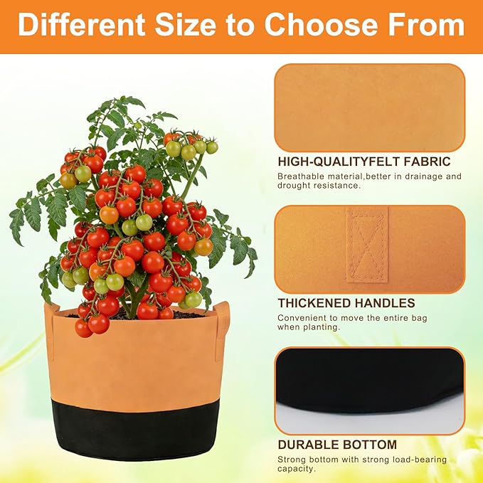 18 Pack Grow Bags, Heavy Duty Fabric Pots Nonwoven Potato Grow Bags with Sturdy Handles & Reinforced Stitching, Breathable Vegetable Flower Plant Growing Containers (5/7/10 Gallon)