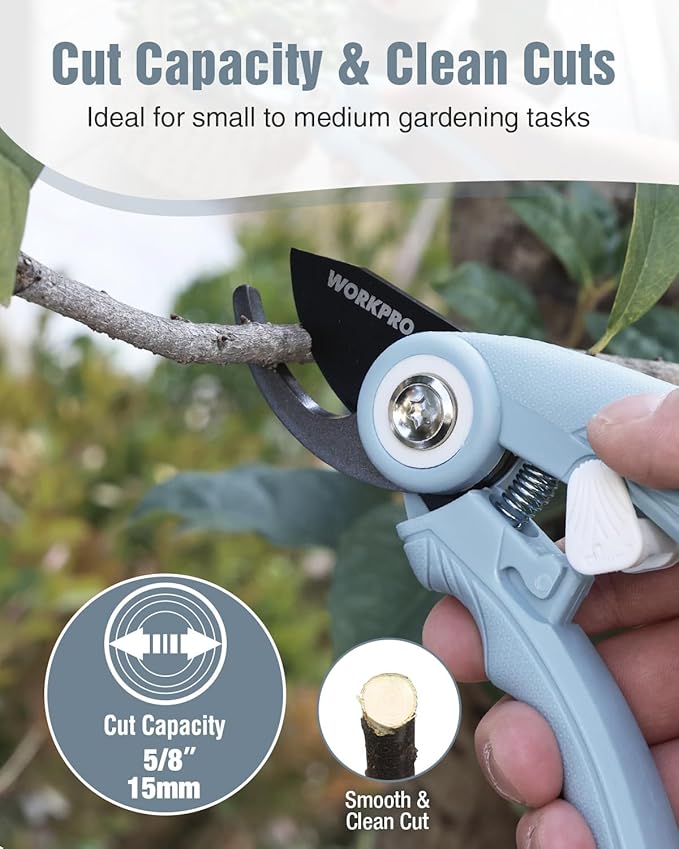 WORKPRO 2 Pack Garden Pruning Shears, 6.9" Bypass & Straight Shears, Premium Gardening Clippers for Flowers, Plants, and Fruit Trimming, Blue
