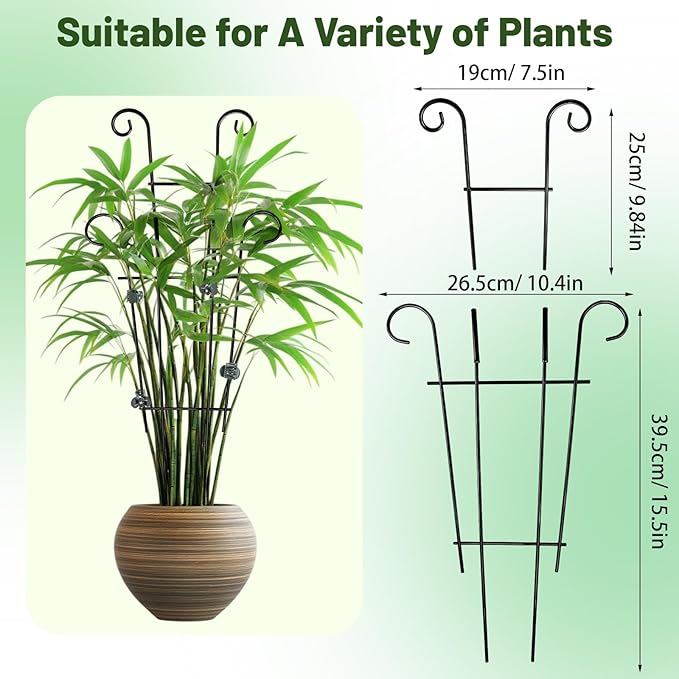 25.6 Inch Plant Trellis for Climbing Plants, 4 Pack Metal Garden Trellis for Potted Plants Indoor House Plant Climber Support Stakes with Plant Clips for Monstera Pothos Hoya Ivy Flower