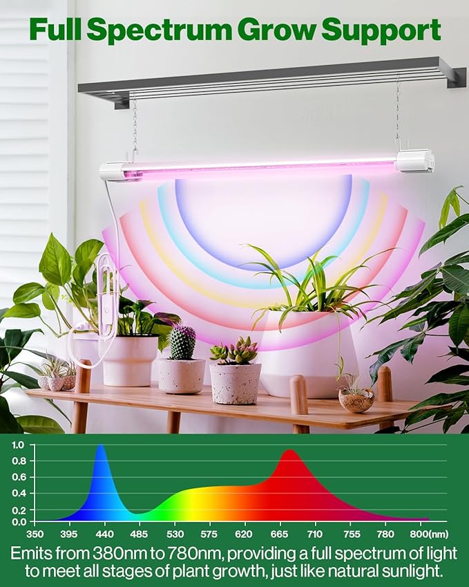 Sunco 2ft Grow Light LED, 20W, Full Spectrum, for Seed Starting, Seedling, Indoor Plants, Plug in Suspended Fixture, Link Up to 8, Inline Switch, ETL 2 Pack.