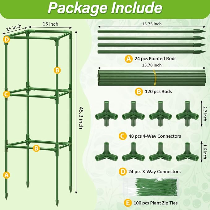 6 Pack Square Tomato Cages for Garden, 45 Inch Adjustable Tomato Stakes, Metal Tomato Trellis, Garden Plant Support for Potted Climbing Plants, Vegetables Flowers Fruits, Raised Garden Bed