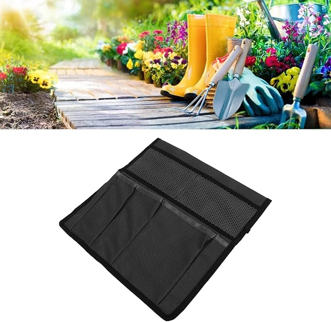 Gavigain Garden Tool Storage Bag 600D Oxford Cloth Foldable Portable Gardening Tote with Multiple Pockets for Outdoor Garden (Black)