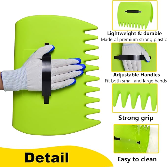 Leaf Scoops Hand Rakes, Leaf Scoops and Claws with Gloves, Lightweight Plastic Leaf Scoop, Large Leaf Grabbers for Picking Up Leaves, Clippings, Grass(1 Set, Yellow)