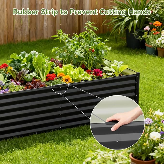 COMHOMA 2 Pack Raised Garden Bed 8x4x2ft,Galvanized Metal Planter Box Kit for Outdoor Gardening,Large Vegetable Flower Growing Beds with Gloves Tools,Black