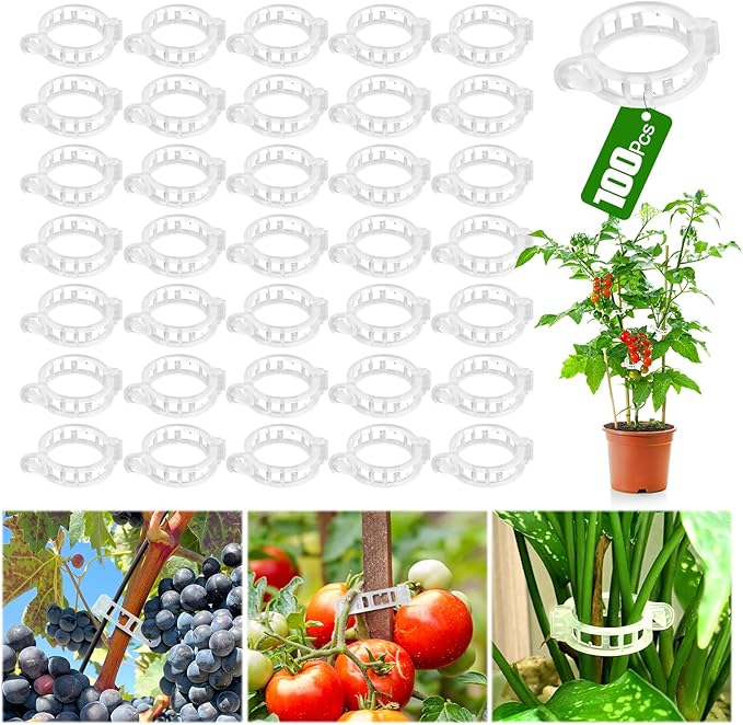 100 Pcs Plastic Plant Clip, Plant Support Clips for Support Tomato Grape Vine Vegetables, Reusable Trellis for Climbing Plants Outdoor, Plant Wall Clips to Grow Upright Makes Plants Healthier