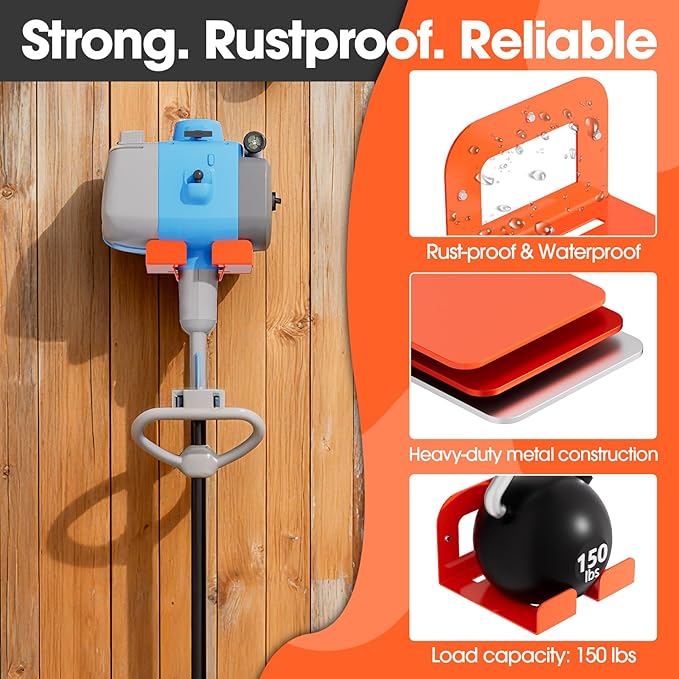 6-Pack Garage Tool Organizer Trimmer Rack, Weed Eater Hanger, Matel Wall Hooks Weed Wacker Holder, Heavy Duty Wall Hangers for Grass Trimmer, Hedge Trimmer, Garden Tools Storage, Orange