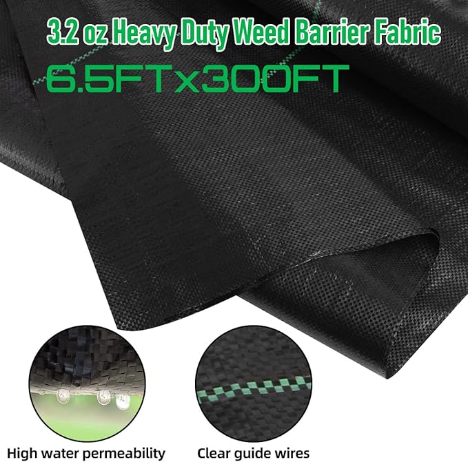 6.5FT x 300FT Weed Barrier Landscape Fabric, 3.2oz Premium Heavy Duty Garden Cloth, Ground Cover for Gardening, Farming