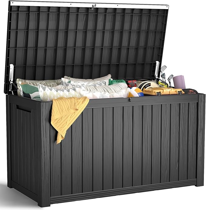 Outdoor Storage Box, Waterproof Deck Box, Outdoor Patio Storage Bin, Weatherproof (Black, 200 Gallon)