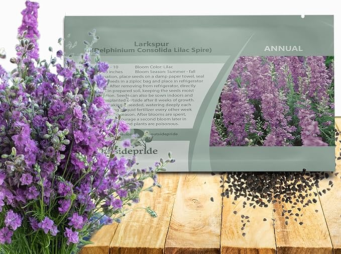 Outsidepride Delphinium Lilac Larkspur Seeds for Planting Outdoors - 2000 Pcs Annual, Self-Seeding, Heat & Drought Tolerant Wildflower Seed, Colorful Blooms for Flower Arrangement & Pollinator Garden