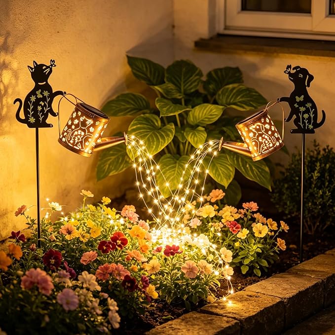 Outdoor Solar Dog Garden Decorative,Solar Watering Can with Light, Featuring Metal Dog Statue Silhouette Stake, Day Gift for Women, for Outside Landscapes,Lawn, Path Decoration