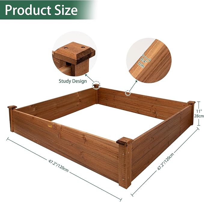 Hollyone 48" X 48" inches Wood Raised Garden Bed Frame Planters Wooden Elevated Planting Planter Box for Outdoor Herb Vegetables Flowers Grass Lawn Yard Patio - Brown 4×4ft