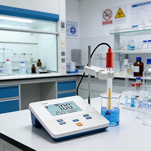 Lab Benchtop pH Meter Digital pH Meters with 1-2Points Auto Calibration Bench Top pH Meter with 6.0 inch High Definition Screen Science Lab pH Meters for Soil Salt Water Test (Model AMT611)