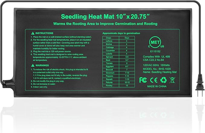 Seedling Heat Mat 1 Pack Dual Certified by MET and UL Plant Heating Mat Pad with Power Failure Protection Thermostatic Waterproof Suitable for Seedlings