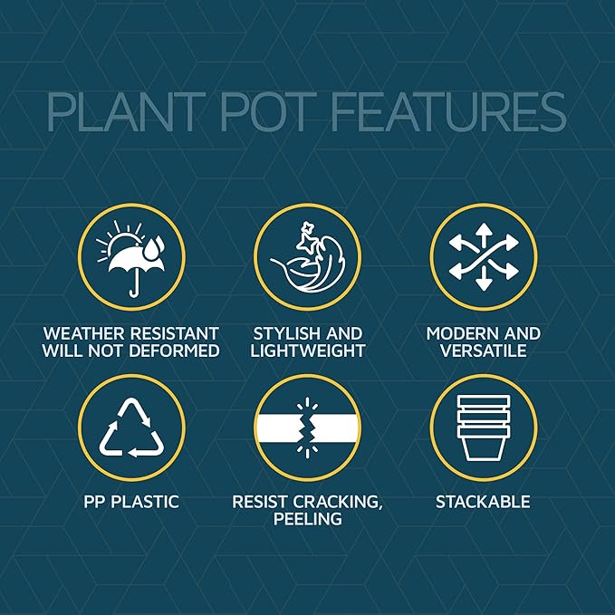 Gray Plant Pots with Drainage Holes & Saucers 15 Pack, Indoor & Outdoor Stackable Space-Saving Planters for Houseplants & Flowers, (7", 6.7", 6", 5.3", and 4.8" Inches), Durable & Weatherproof