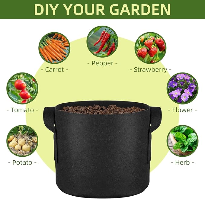 24 Pack 5 Gallon Grow Bags, Heavy Duty Thickened Aeration Fabric Pots with Handles for Vegetable/Flower/Plant