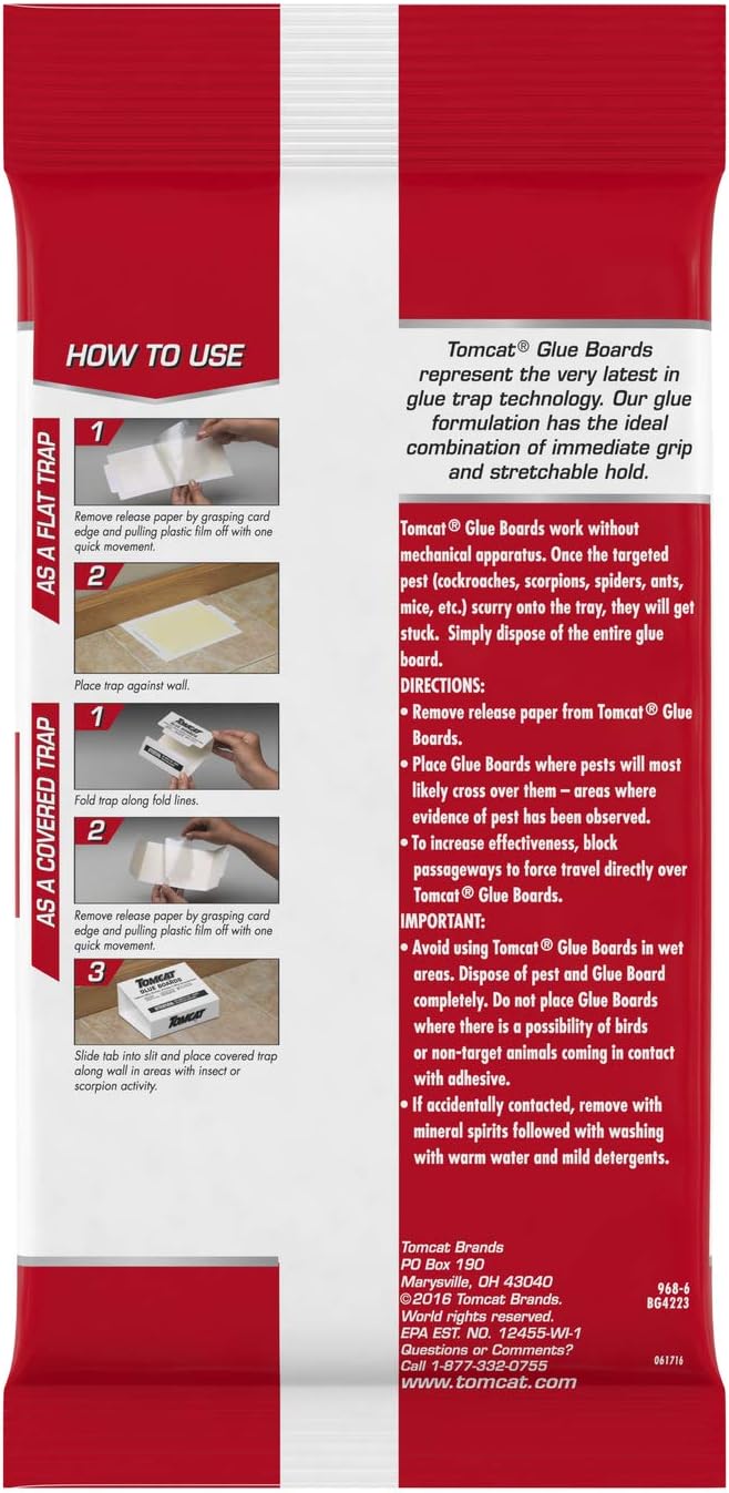 Tomcat Glue Boards with Immediate Grip Glue for Mice, Cockroaches, and Insects, Ready-to-Use, 3-Pack (12 Glue Boards)