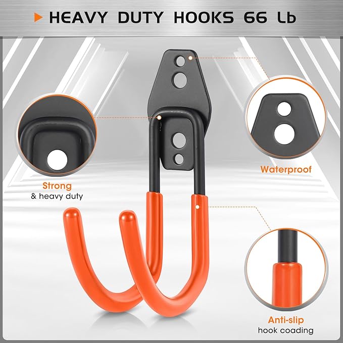 Heavy Duty Hose Hook, Garage Storage Utility Hooks, Garden Hose Hooks with Coating, Wall Mount Hooks for Bikes, Tools, Ladders, Cables, and Outdoor Equipment, Orange