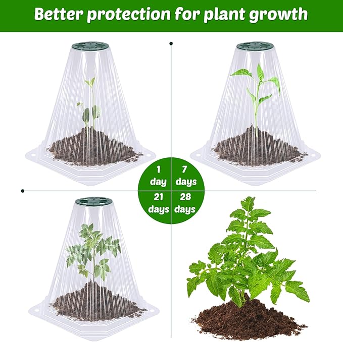 40 Pack Garden Cloches for Plants with 80PCS Ground Stakes,Clear Reusable Bell Covers with Rotatable Vent for Plant Protection,Garden Protector from Animals Birds Chicken,7.9" H X 6.7" D