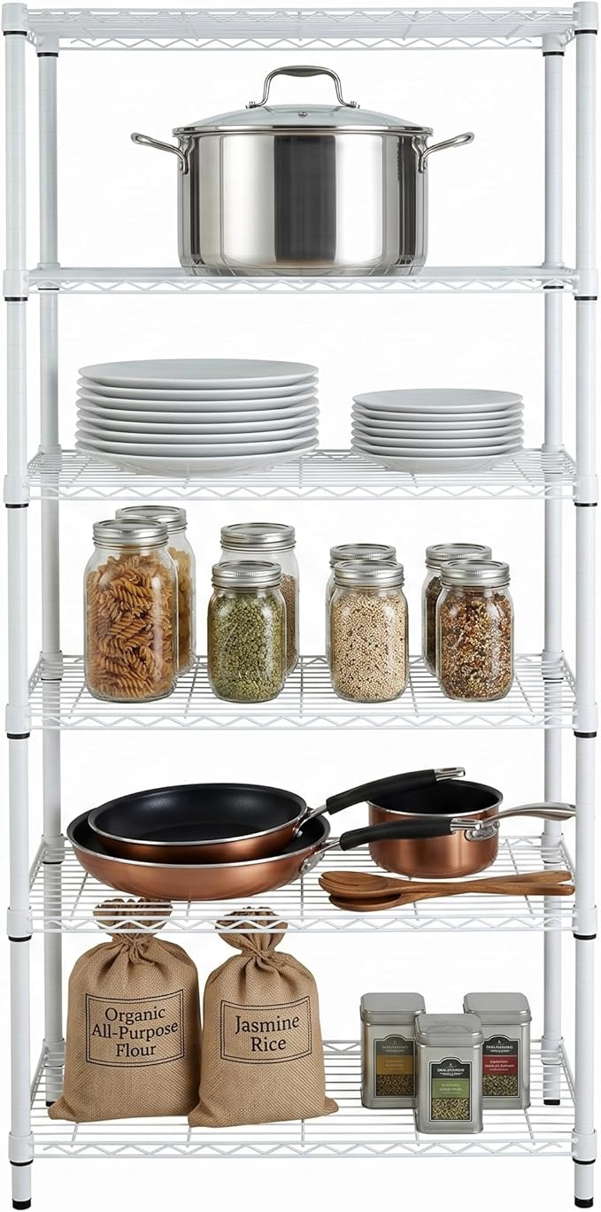 Honey-Can-Do 5-Tier Heavy Duty Adjustable Shelving Unit, 200-lb Per Shelf Metal Storage Rack, White Wire Shelf for Laundry Room Kitchen Craft Room, 36 x 14 x 72 in