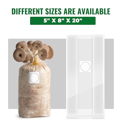 20 Packs 6 Mil Mushroom Grow Bags with Self Healing Injection Port, Thick Spawn Bags 5" X 8" X 20" with 0.2 Micron Filter Breathable Autoclavable Durable Tear-Resistant