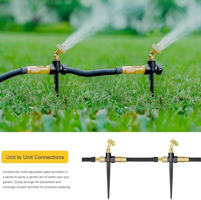 FANHAO 2 Pack Lawn Sprinklers for Yard, Heavy Duty Metal Garden Water Sprinkler on Spike Base, Adjustable Brass Sprinkler Mist Nozzle Large Yard Area Watering for Lawn Grass Patio Garden Irrigation