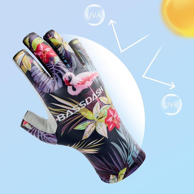 BASSDASH ALTIMATE UPF 50+ Women’s Fishing Gloves UV Sun Protection Fingerless Gloves for Kayaking Paddling Hiking Cycling Driving Shooting Training