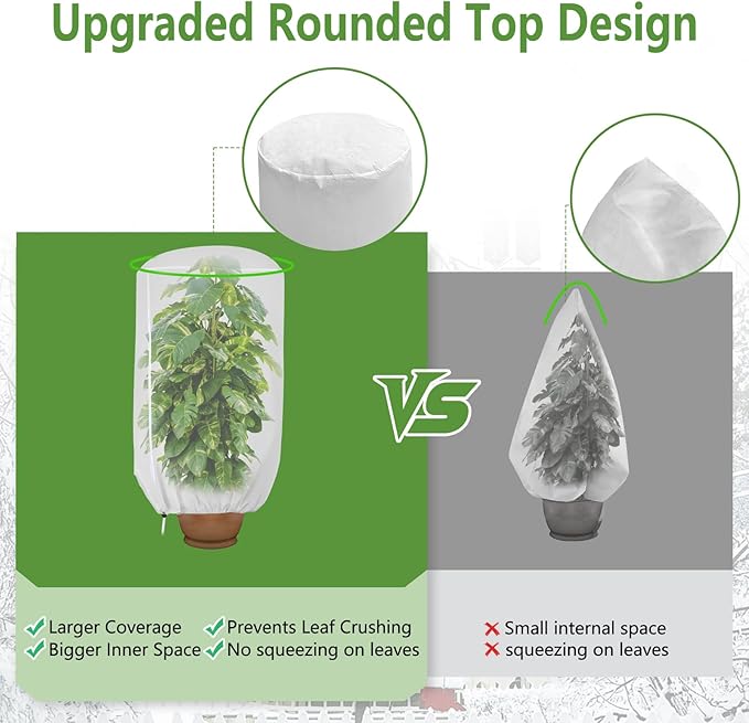 2 Pack Rounded Top Plant Covers Freeze Protection for Winter, Plant Covers for Winter, 47" X 72" Tree Frost Protection Blankets Outdoor With Zipper/Drawstring, for Shrub Bush Fruit Tree Potte(White)