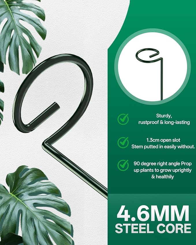 Breeze Touch 12 Pack Plant Stakes, 16 Inch Plant Support Stakes with 15 Twist Ties, Plant Sticks Support, Flower Stakes for Plants Peony, Tomato Seedling, Marigold, Amaryllis, Sapling, Coreopsis