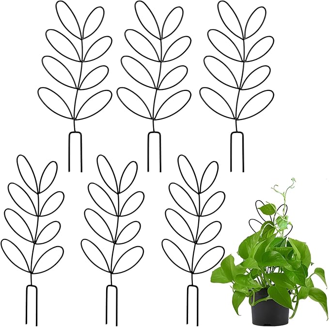 Tosnail 6 Pack 12" Tall Metal Plant Trellis for Potted Plants, Wire Plant Stakes, Small Garden Trellis, Cute Leaf Shaped Plant Support for Houseplant Home Climbing Plants Indoor Outdoor
