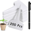 200 Pack Plant Labels T-Shape, 4 Inch Potted Plant Name Tags Plastic, Seedlings Seed Markers Nursery Plant Stake Tag with Marking Pen for Outdoor Indoor Garden Patio Flower Vegetable, White