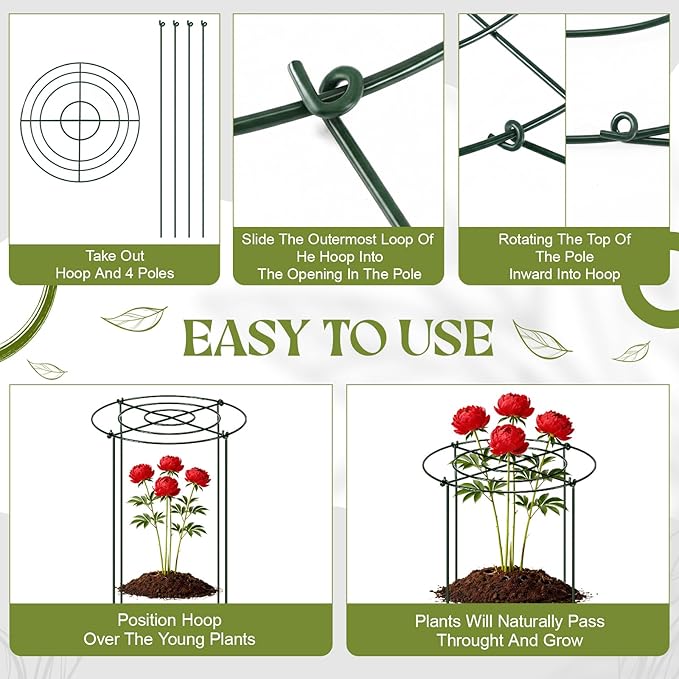 Geelin 24 Pack Peony Cages Bulk 12 x 16'' Peony Cage and Supports for Outdoor Plants Grow Through Heavy Duty Metal Plant Supports Frame Rings Hoops 4 Legs for Flowers Tomato Rose Hydrangea Strawberry