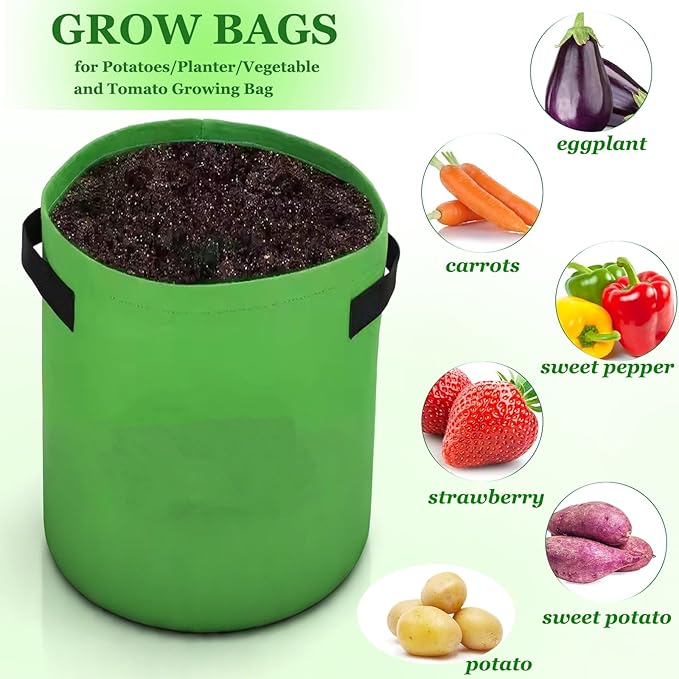 2-Pack 10 Gallon Potato Grow Bags, with Flap and Handle, Planter Bags for Vegetables, Fabric Plant Pots for Potatoes, Tomato, Vegetables, Gardening Bag