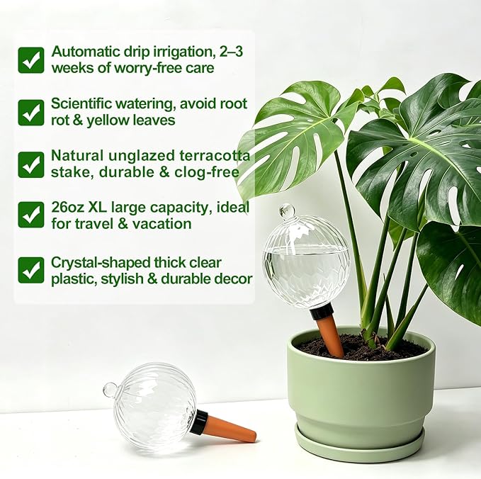 26oz Extra Large Plant Watering Globes, Self Watering Bulbs and Water Globes for Indoor Outdoor Potted Plants, Vacation Watering While Away 4-Pack