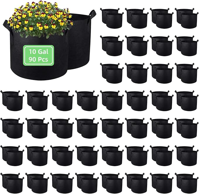 90-Pack 10 Gallon Garden Plant Aeration Fabric Pots with Handles Non-Woven Plant Bag Cloth Pots Garden Planting Bags to Grow Vegetable Flowers Potatoes (10 Gal)
