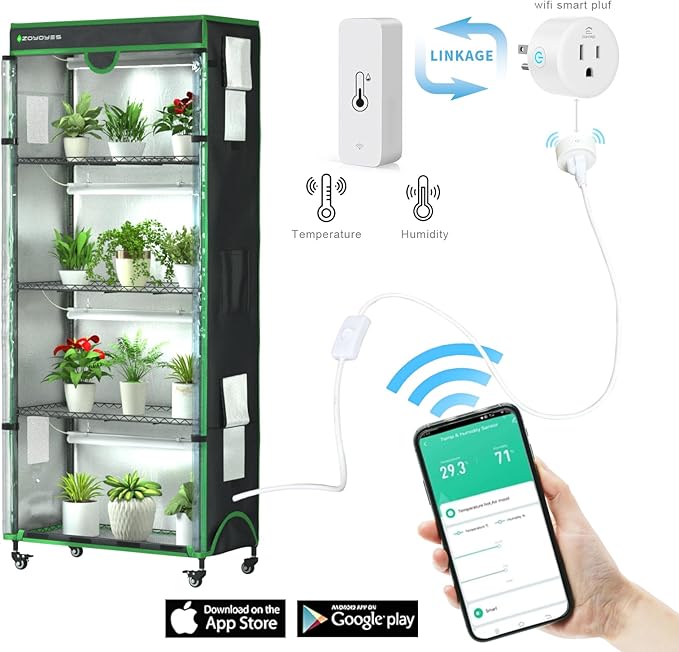 Plant Stand with Grow Light, 36" W x 18" D x 72" H, 5-Tier Indoor Greenhouse with Cover & 3-Color T8 Growth Lights and Smart Socket, Thermohygrometer, for Seedlings & Flowering
