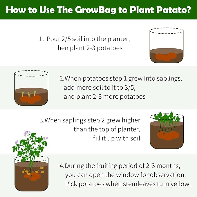 Potato Grow Bags, 4 Pack 10 Gallon Vegetables Growing Planter with Flap and Handles for Potato Vegetables Flowers Herbs Garden Outdoor