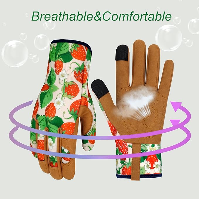 Leather Gardening Gloves for Women Thorn Proof Garden Gloves Touch Screen Working Gloves Gifts,M