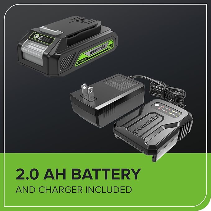 Greenworks 24V 6in BL Pruning Saw w/Auto Oiler, (1) 2.0Ah Battery & 2A Adapter Charger for Tree Trimming and Pruning
