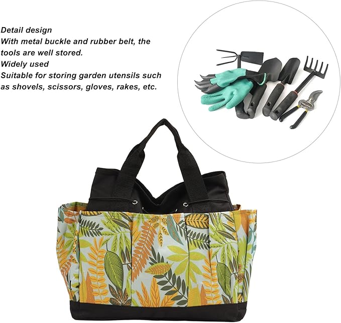 Garden Tool Storage Bag, Portable Gardening Organizer with Multiple Pockets, Large Capacity Garden Tool Kit Holder for Outdoor Planting, Made of Durable 600D Polyester with Strong