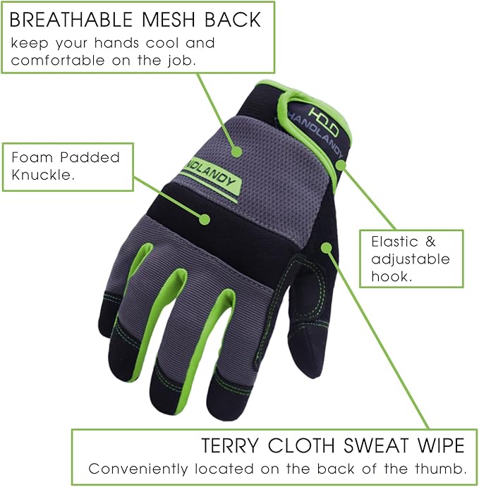 Work Gloves Mens & Women, Utility Thin Mechanic Gloves Touch Screen,Flexible Breathable Yard Work Gloves -Padded Knuckles & Palm