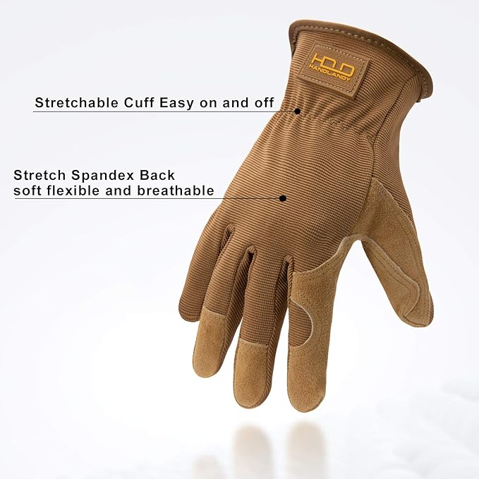HLDD HANDLANDY Men Leather Gardening Gloves, Utility Work Gloves for Gardening, Yardwork, Construction, Mechanics