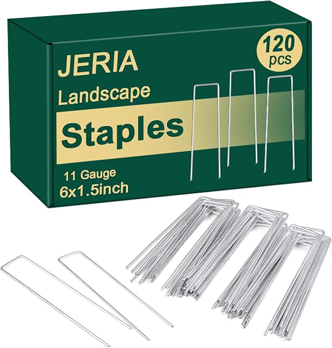 JERIA 6 Inch 120 Pack U-Shaped Galvanized Garden Stakes, 11 Gauge Landscape Staples, Landscape Fabric pins,Ground Stakes,Yard Stakes for Decorations