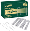 JERIA 6 Inch 120 Pack U-Shaped Galvanized Garden Stakes, 11 Gauge Landscape Staples, Landscape Fabric pins,Ground Stakes,Yard Stakes for Decorations