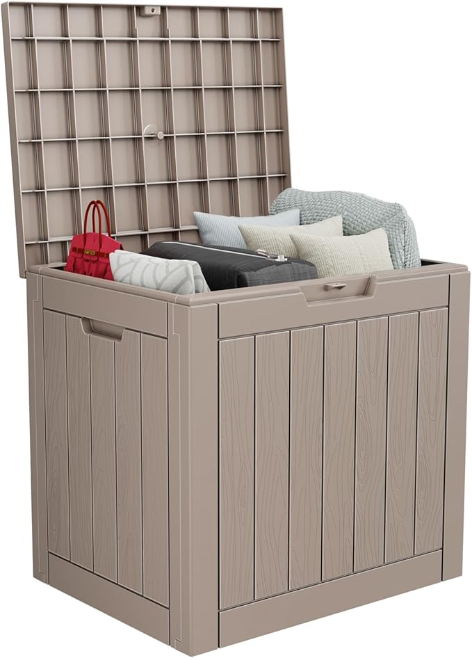 30-Gallon Outdoor Storage Box, Waterproof Deck Box for Patio Cushions, Garden Tools, Pool Accessories, Lockable Outside Storage Bin for Backyard & Deck (Grey)